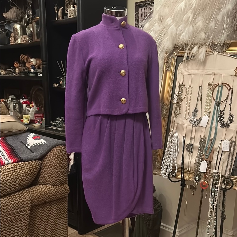 Vintage St John by Marie Gray Purple Women's Wool Skirt Set Sz 4 GVC